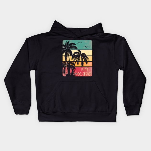 Playa Del Carmen Vintage Sunset Kids Hoodie by Nerd_art